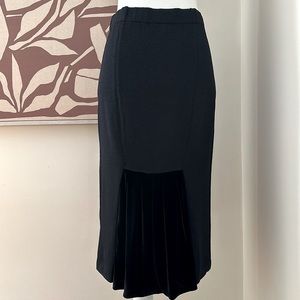 St. John Evening Santana Knit Pencil Skirt with Velvet Ruffle Panel Black